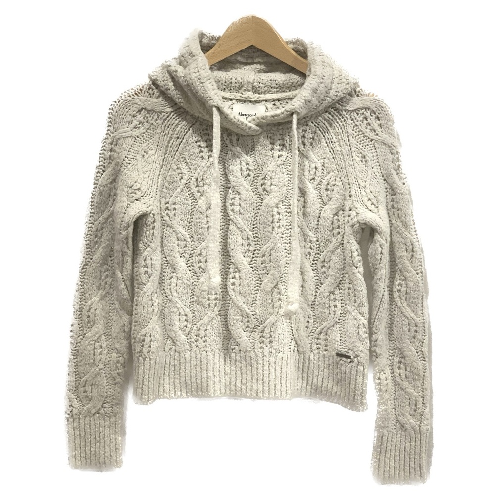 Abercrombie & Fitch Cropped Chunky Fisherman Cable Knit Hoodie Sweater Womens XS
